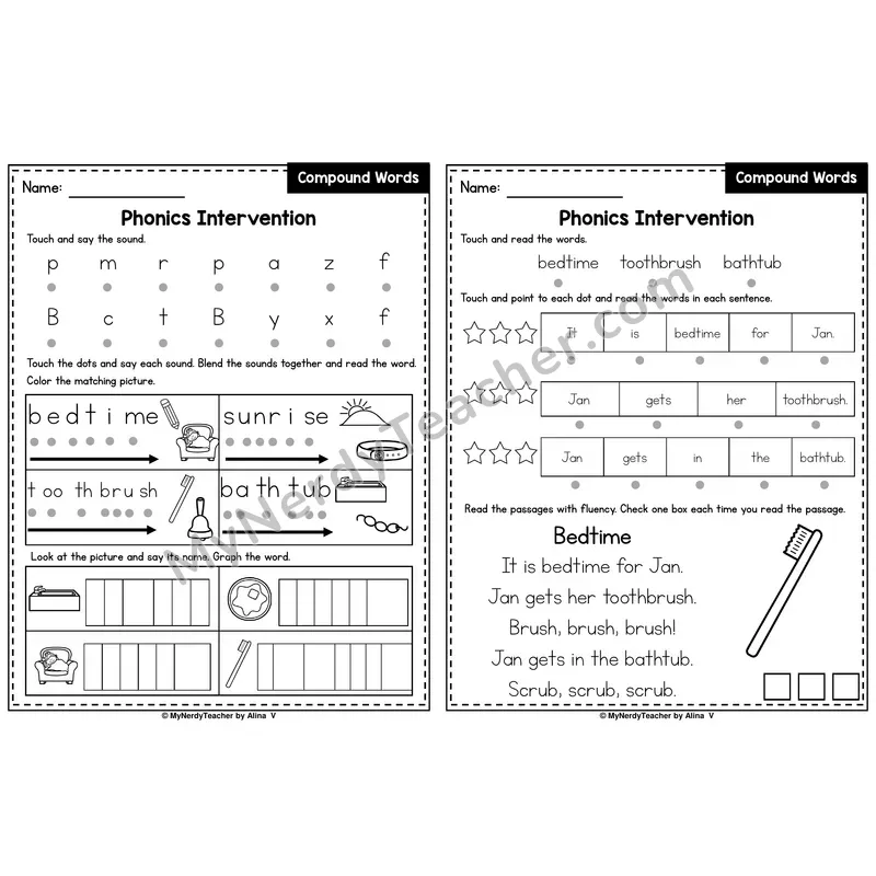 Compound Words Phonics Intervention — Printable Blending & Decodable Passage
