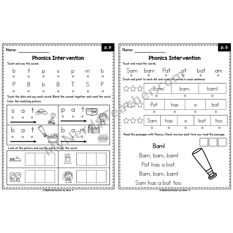 Letters P, B Phonics Intervention — Printable Blending & Decodable Passage