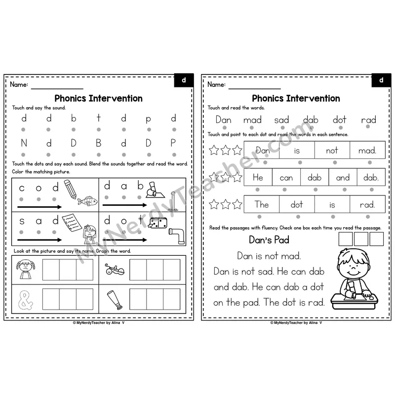 Letter D Phonics Intervention — Printable Blending & Decodable Passage