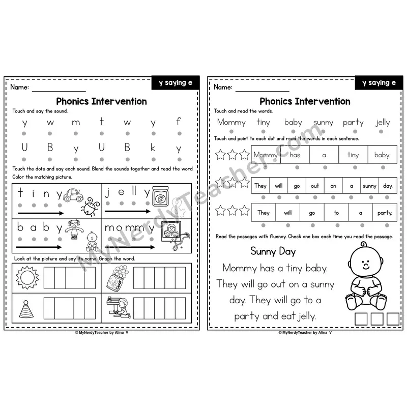 Y as Long E Phonics Intervention — Printable Blending & Decodable Passage