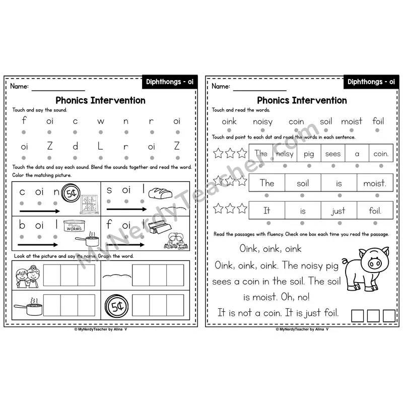 Diphthong oi Phonics Intervention — Printable Blending & Decodable Passage