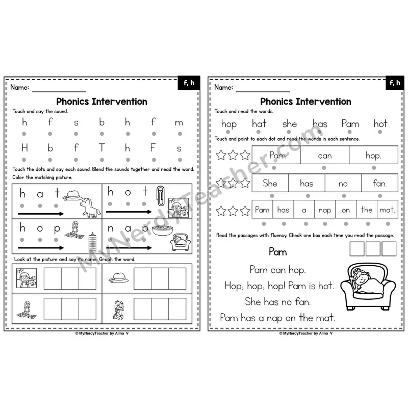 Letters F, H Phonics Intervention — Printable Blending & Decodable Passage