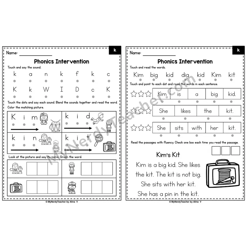 Letter K Phonics Intervention — Printable Blending & Decodable Passage