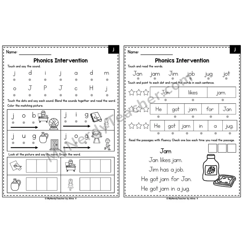 Letter J Phonics Intervention — Printable Blending & Decodable Passage