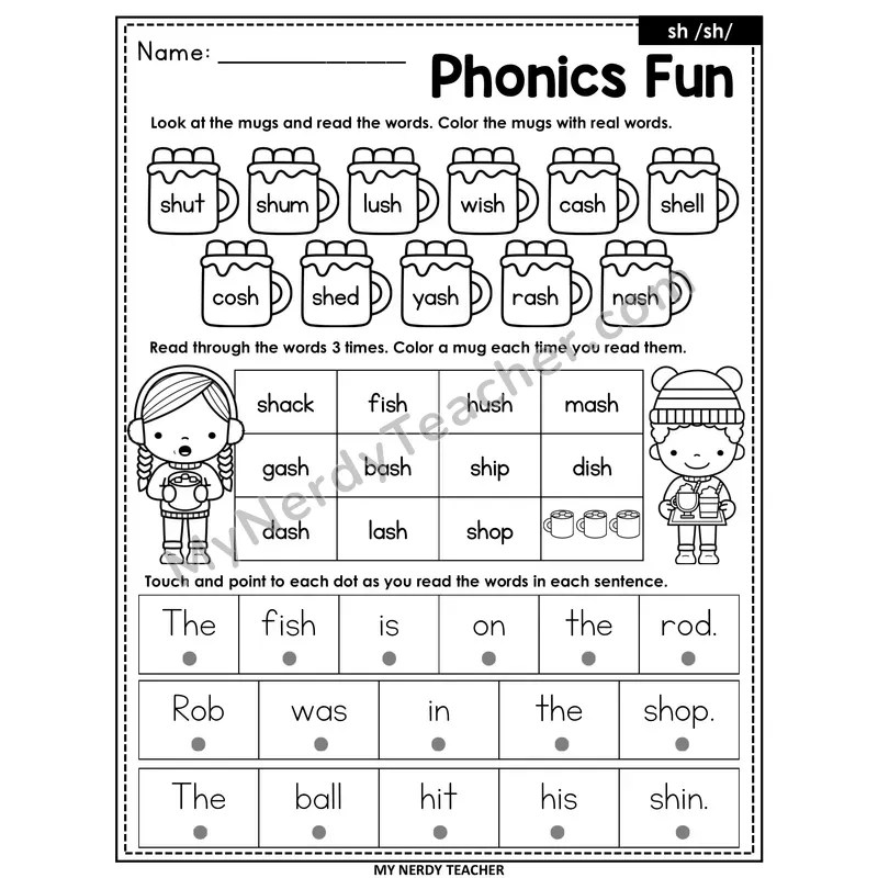 Digraph sh Worksheet — Christmas & Winter Phonics Fun