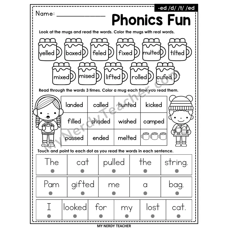 Suffix -ed Worksheet — Christmas & Winter Phonics Fun