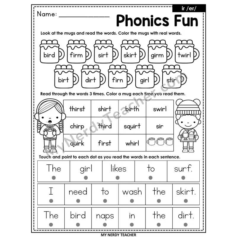 R-Controlled ir Worksheet — Christmas & Winter Phonics Fun