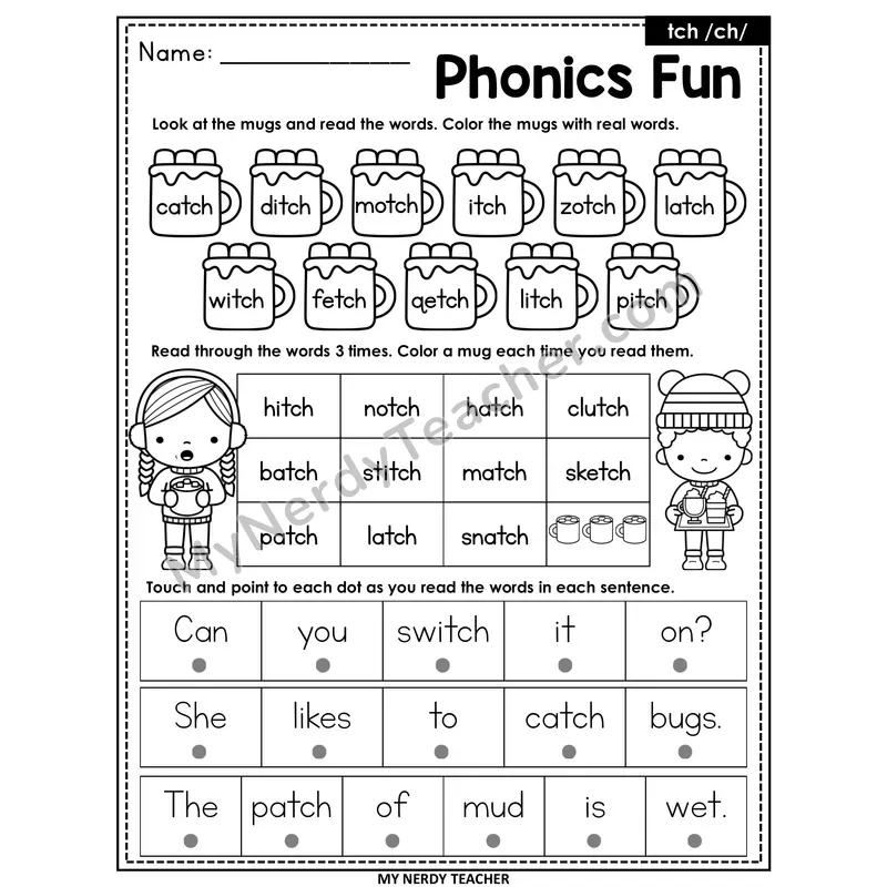 tch Trigraph Worksheet — Christmas & Winter Phonics Fun
