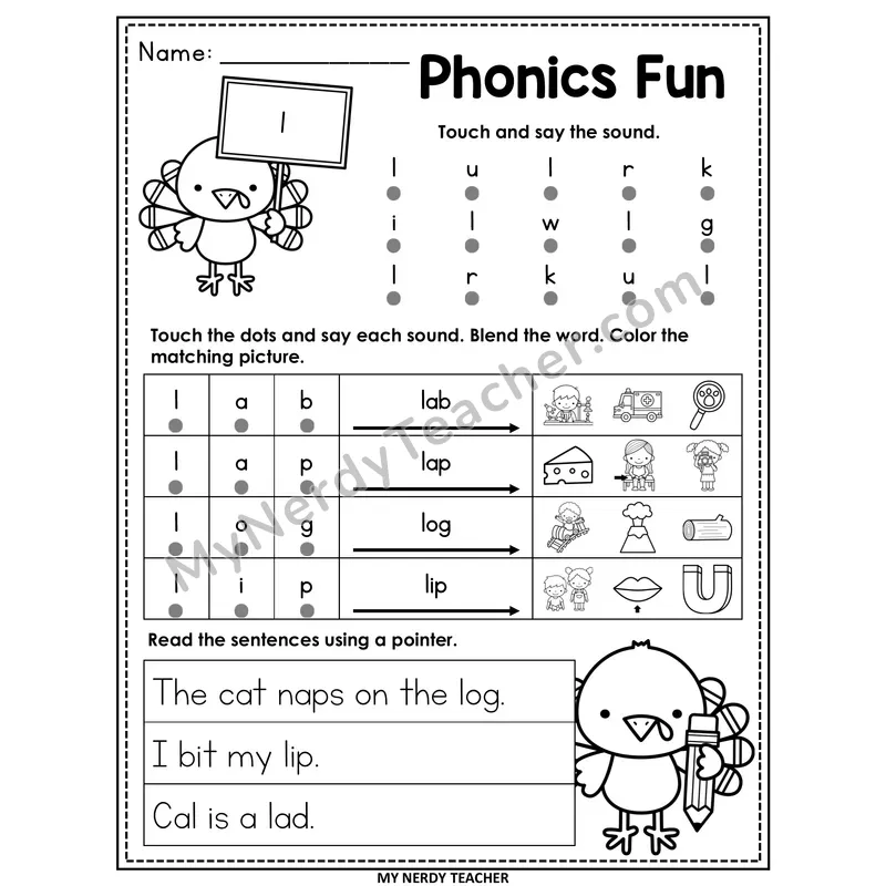 Letter L Worksheet — Printable Thanksgiving Phonics Fun