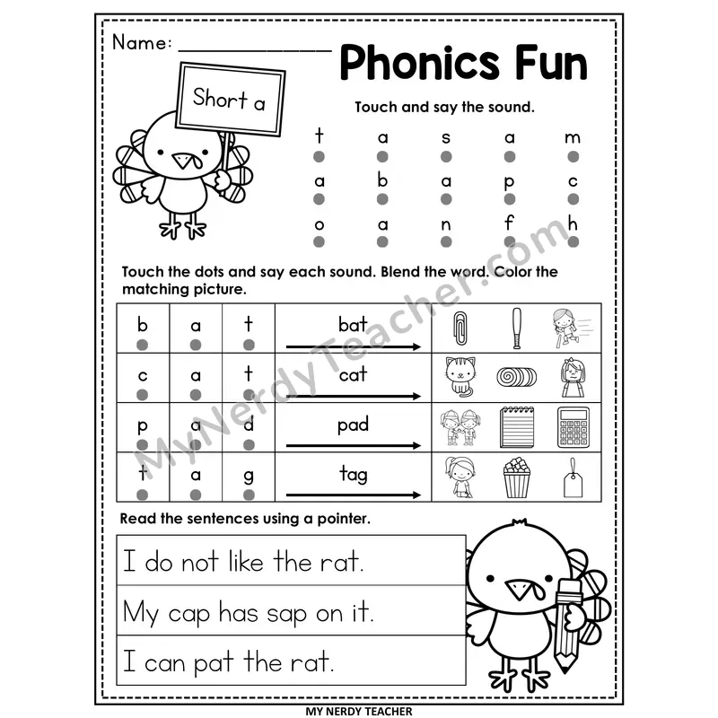 Short A CVC Worksheet — Printable Thanksgiving Phonics Fun