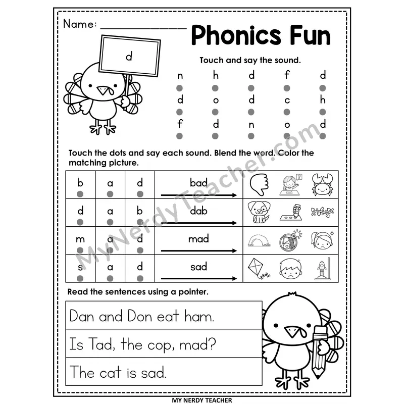 Letter D Worksheet — Printable Thanksgiving Phonics Fun