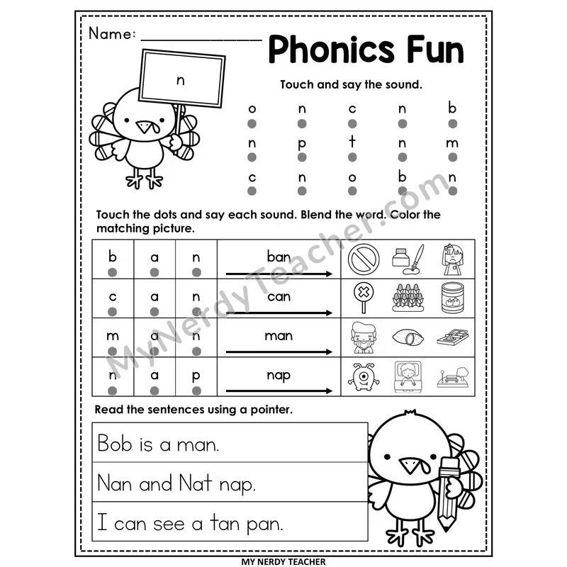 Letter N Worksheet — Printable Thanksgiving Phonics Fun