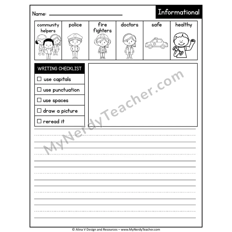 Writing Prompts Informational — Community Helpers (Draw & Write, October)