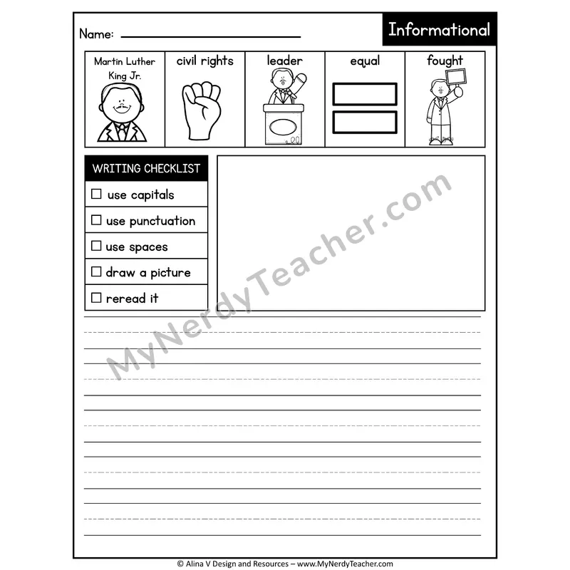 Writing Prompts Informational — Martin Luther King (Draw & Write, February)