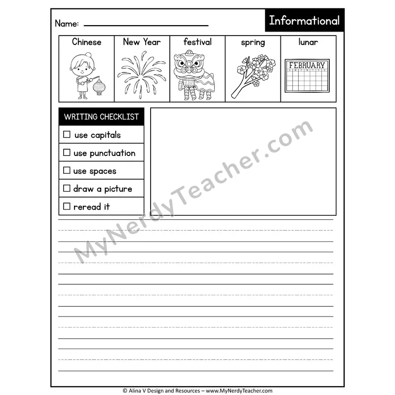 Writing Prompts Informational — Chinese New Year (Draw & Write, February)