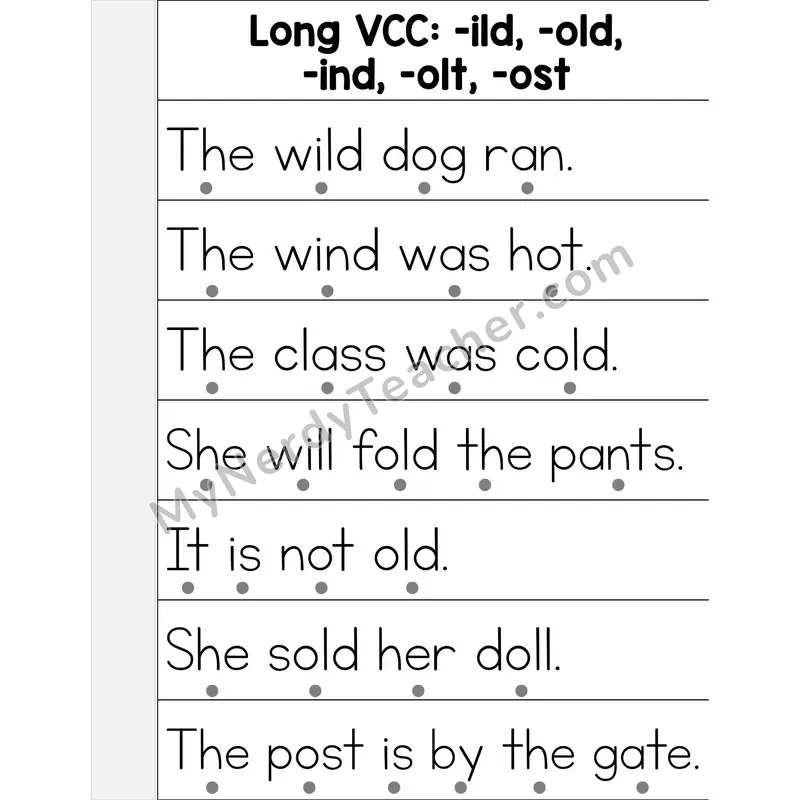 Long VCC (-ild, -old, -ind, -olt, -ost) Fluency — Sentences