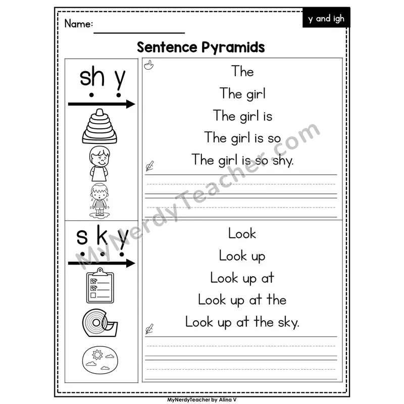 Vowel Teams ie, igh, y /ī/ Sentence Pyramids — Editable PowerPoint