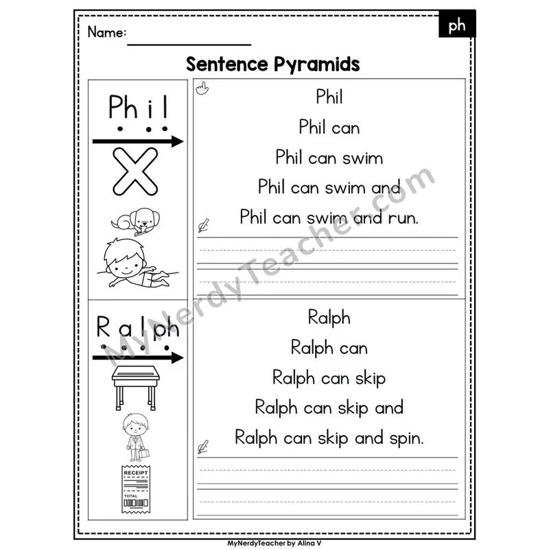 Digraph ph /f/ Sentence Pyramids — Editable PowerPoint