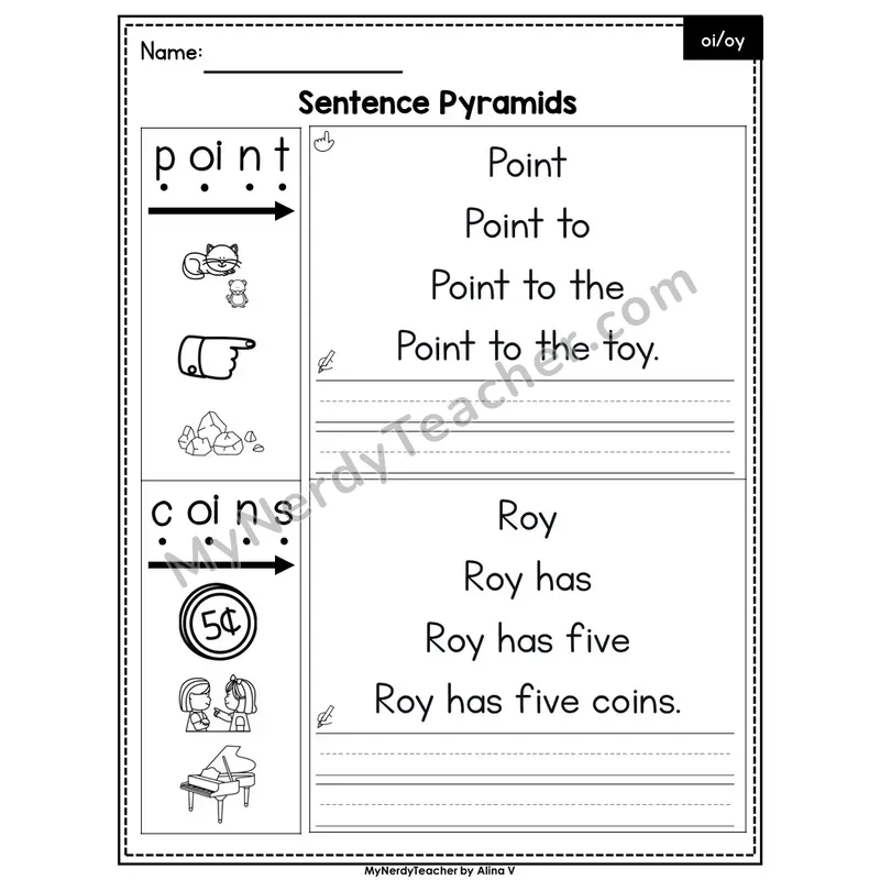 Diphthongs oi, oy /oi/ Sentence Pyramids — Editable PowerPoint