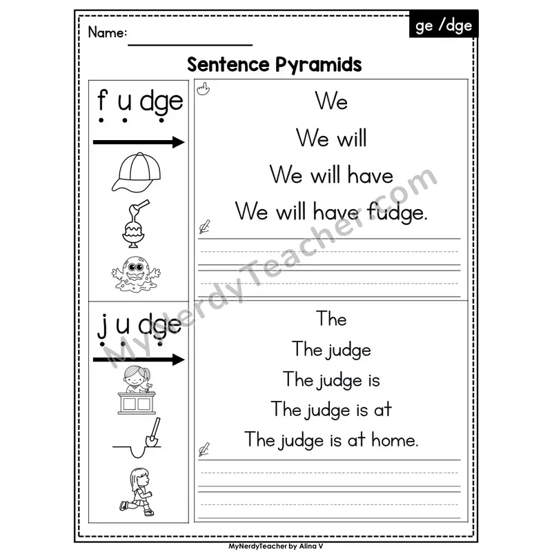 Trigraph dge and ge /j/ Sentence Pyramids — Editable PowerPoint