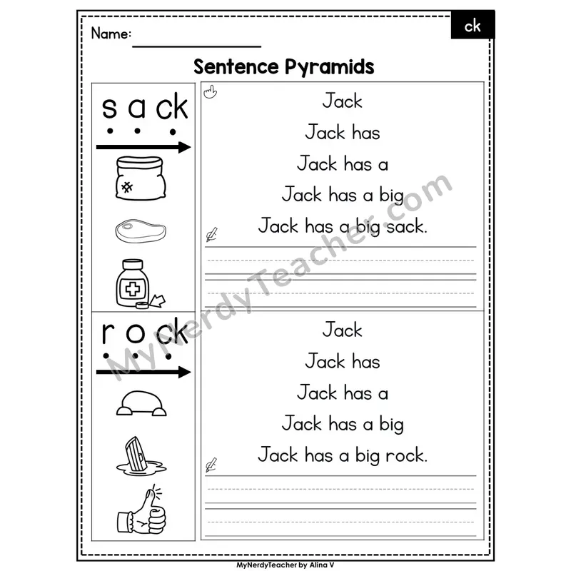 Digraph ck /k/ Sentence Pyramids — Editable PowerPoint