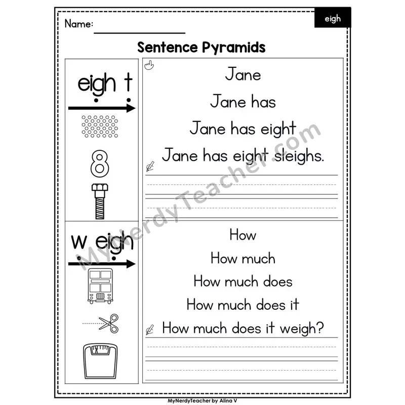 Vowel Team eigh /ā/ Sentence Pyramids — Editable PowerPoint