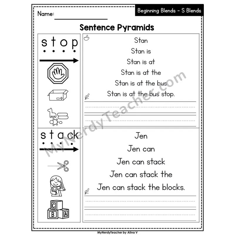 S Blends Sentence Pyramids — Editable PowerPoint