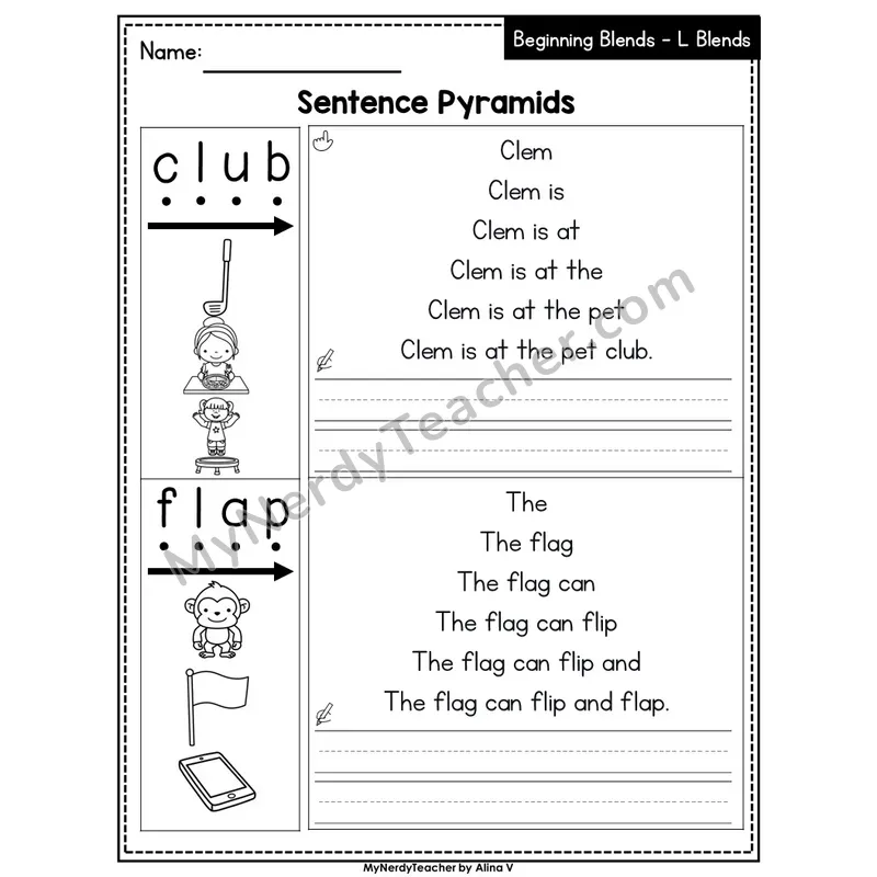 L Blends Sentence Pyramids — Editable PowerPoint
