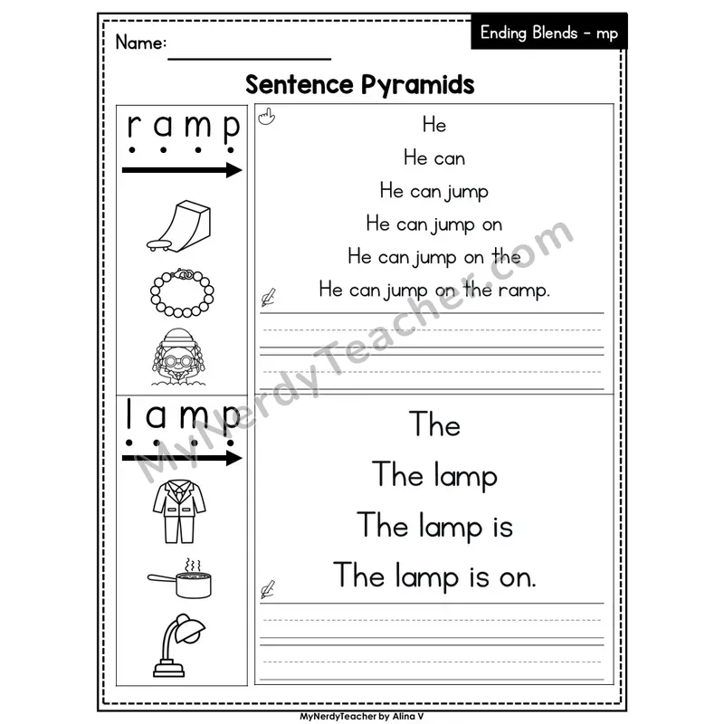 Ending Blend -mp Sentence Pyramids — Editable PowerPoint