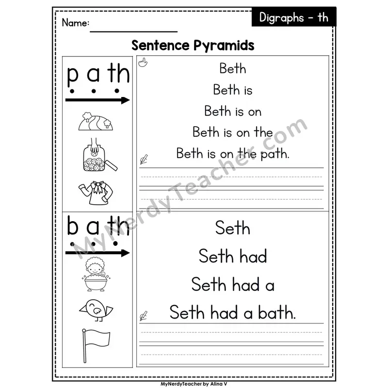 Digraph th /th/ Sentence Pyramids — Editable PowerPoint