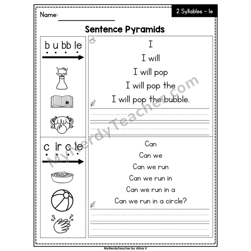 Consonant -le Syllable Sentence Pyramids — Editable PowerPoint