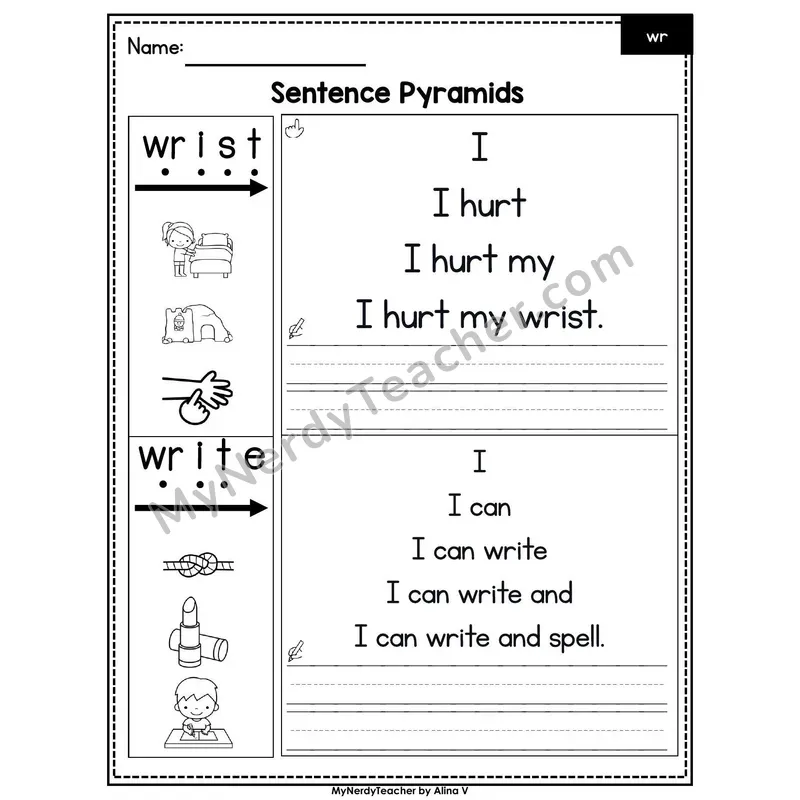 Silent Letter wr /r/ Sentence Pyramids — Printable