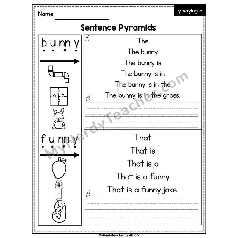 Y as Long E /ē/ Sentence Pyramids — Printable