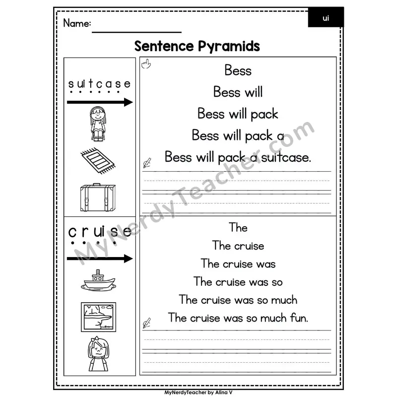 Vowel Team ui /oo/ Sentence Pyramids — Printable