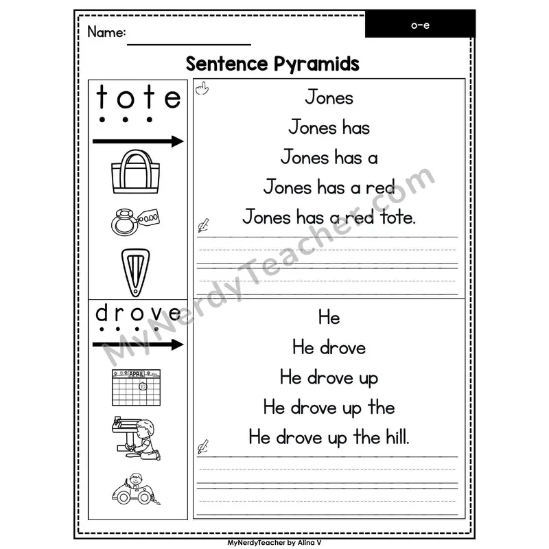 Long O Silent E (o_e) /ō/ Sentence Pyramids — Printable