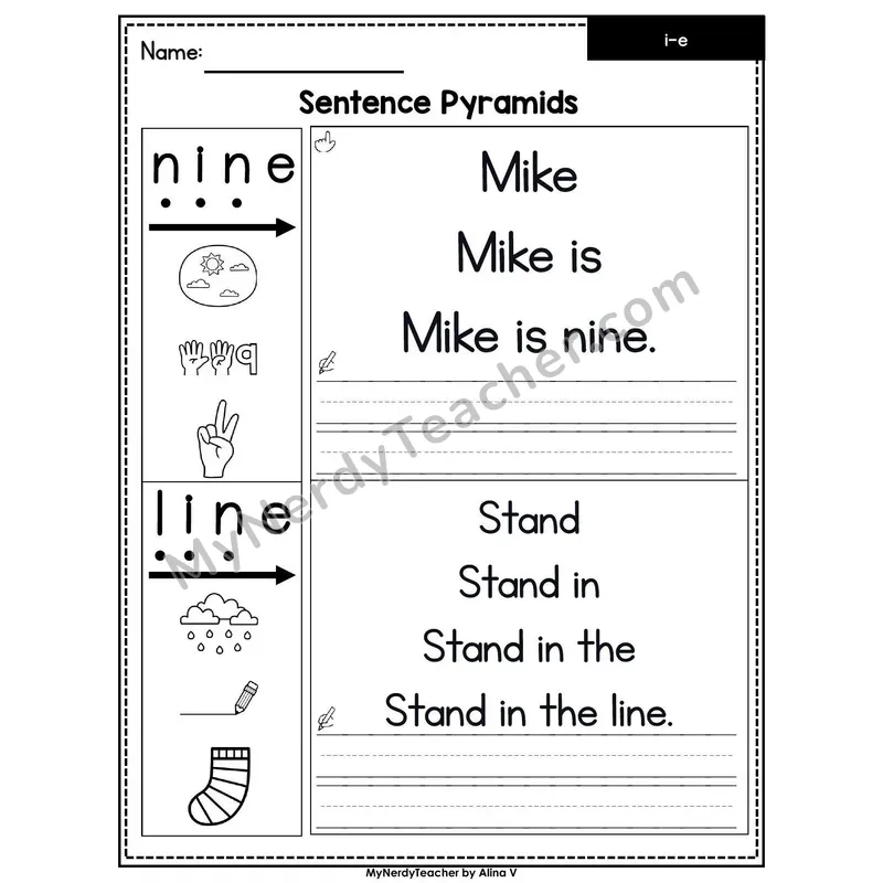 Long I Silent E (i_e) /ī/ Sentence Pyramids — Printable