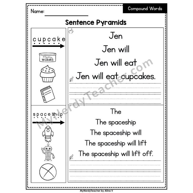 Compound Words Sentence Pyramids — Printable