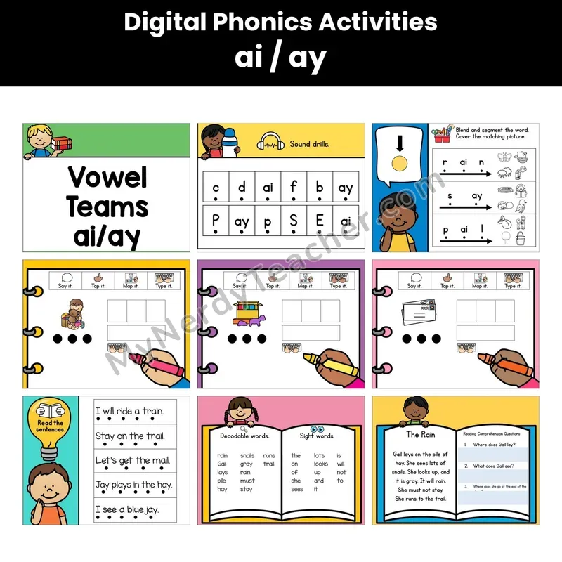 Digital Phonics Activities — Ai Ay Vowel Team (Google Slides)