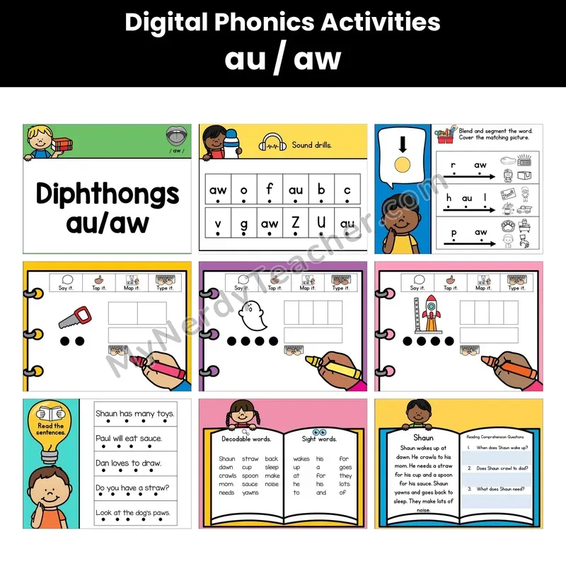 Digital Phonics Activities — Au Aw (Google Slides)