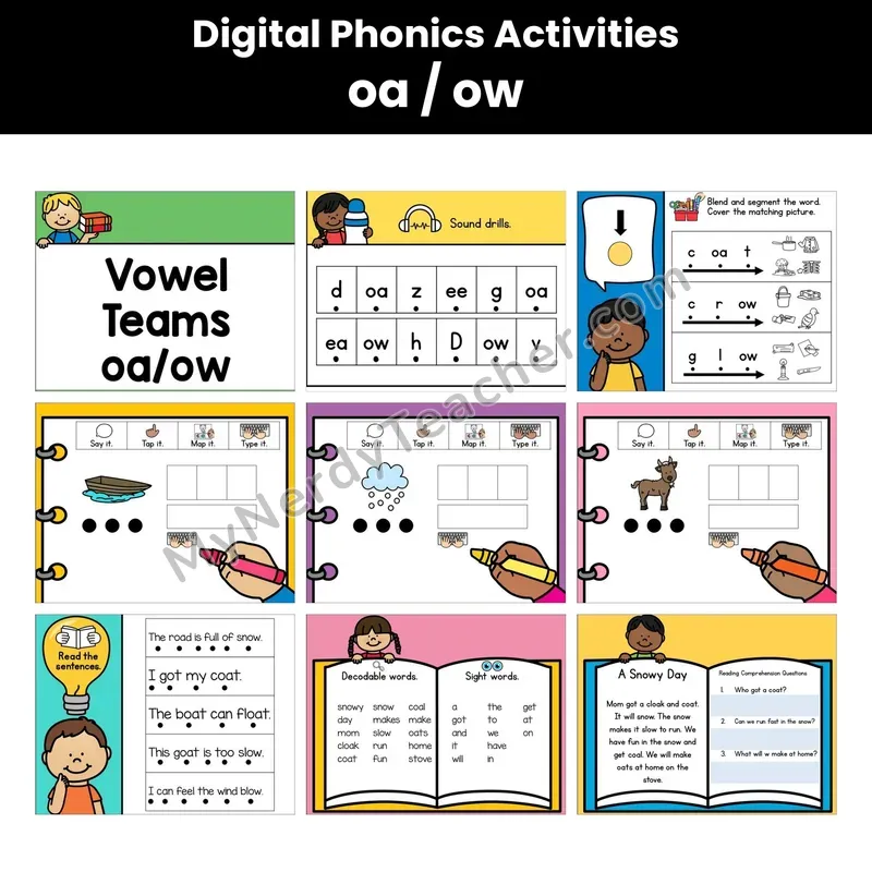 Digital Phonics Activities — Oa Ow Vowel Team (Google Slides)