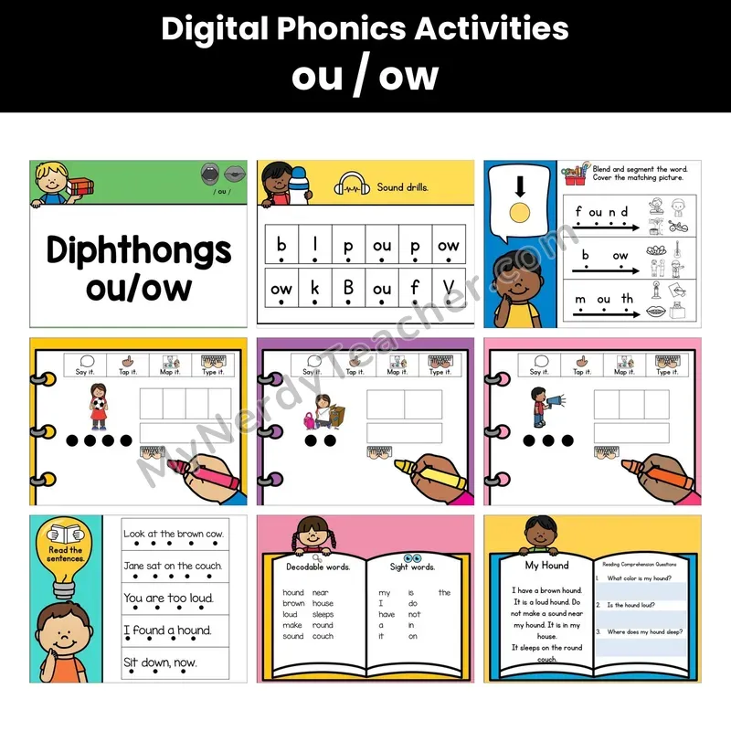 Digital Phonics Activities — Ou Ow Diphthongs (Google Slides)