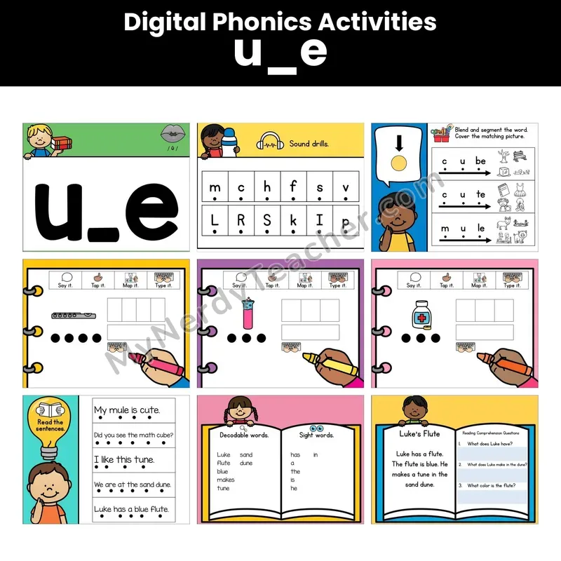 Digital Phonics Activities — U_E Long U (Google Slides)