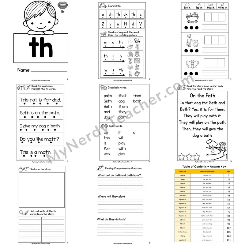 Letter Size Decodable Book — th digraph Phonics Practice with Comprehension