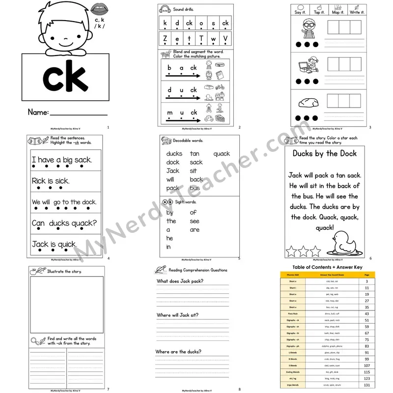 Letter Size Decodable Book — ck digraph Phonics Practice with Comprehension