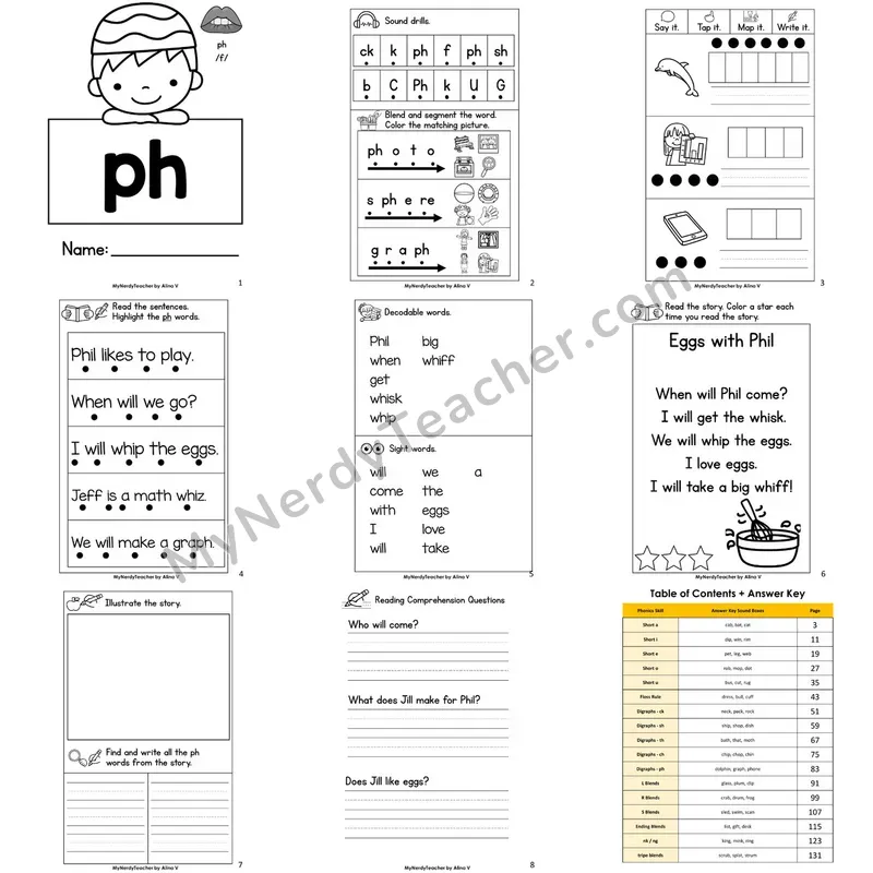 Letter Size Decodable Book — ph digraph Phonics Practice with Comprehension