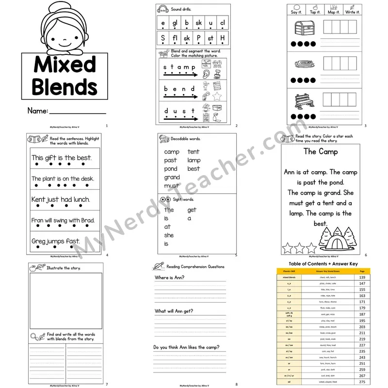 Letter Size Decodable Book — Mixed Blends Phonics Practice with Comprehension