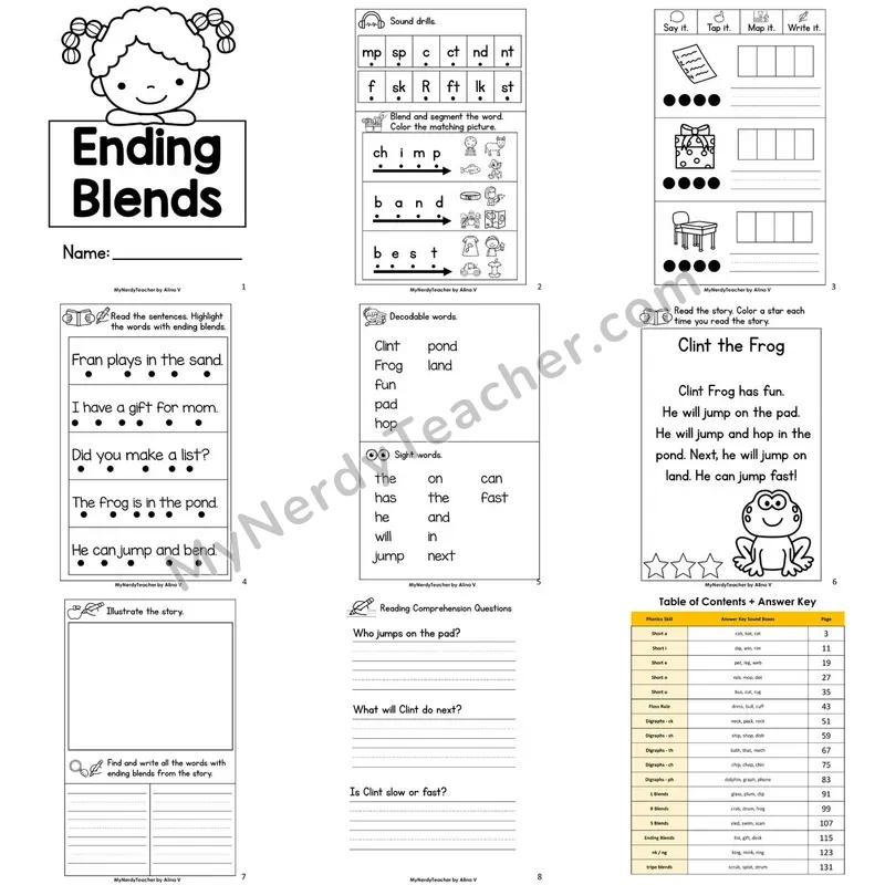 Letter Size Decodable Book — Ending Blends Phonics Practice with Comprehension