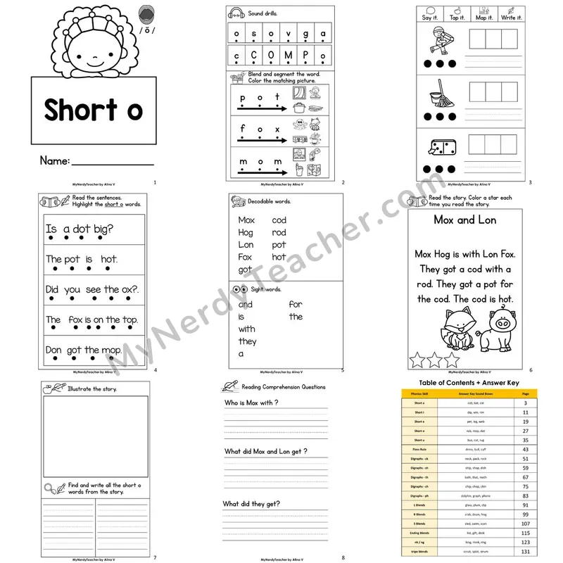 Letter Size Decodable Book — Short o Phonics Practice with Comprehension