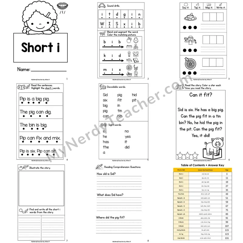 Letter Size Decodable Book — Short i Phonics Practice with Comprehension