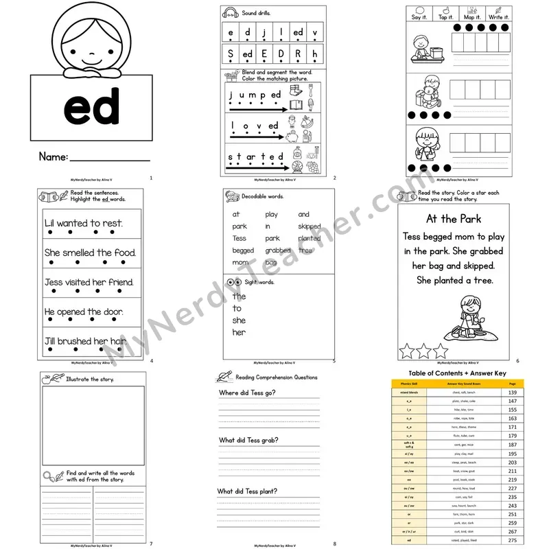 Letter Size Decodable Book — ed ending Phonics Practice with Comprehension